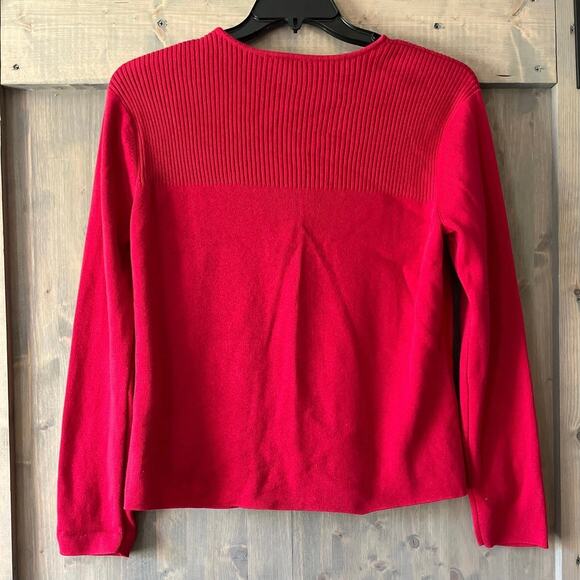 Talbots Women's Cardigan Sweater Red Long Sleeve Scoop Neck Zipper Ribbed Trim L - Picture 6 of 8
